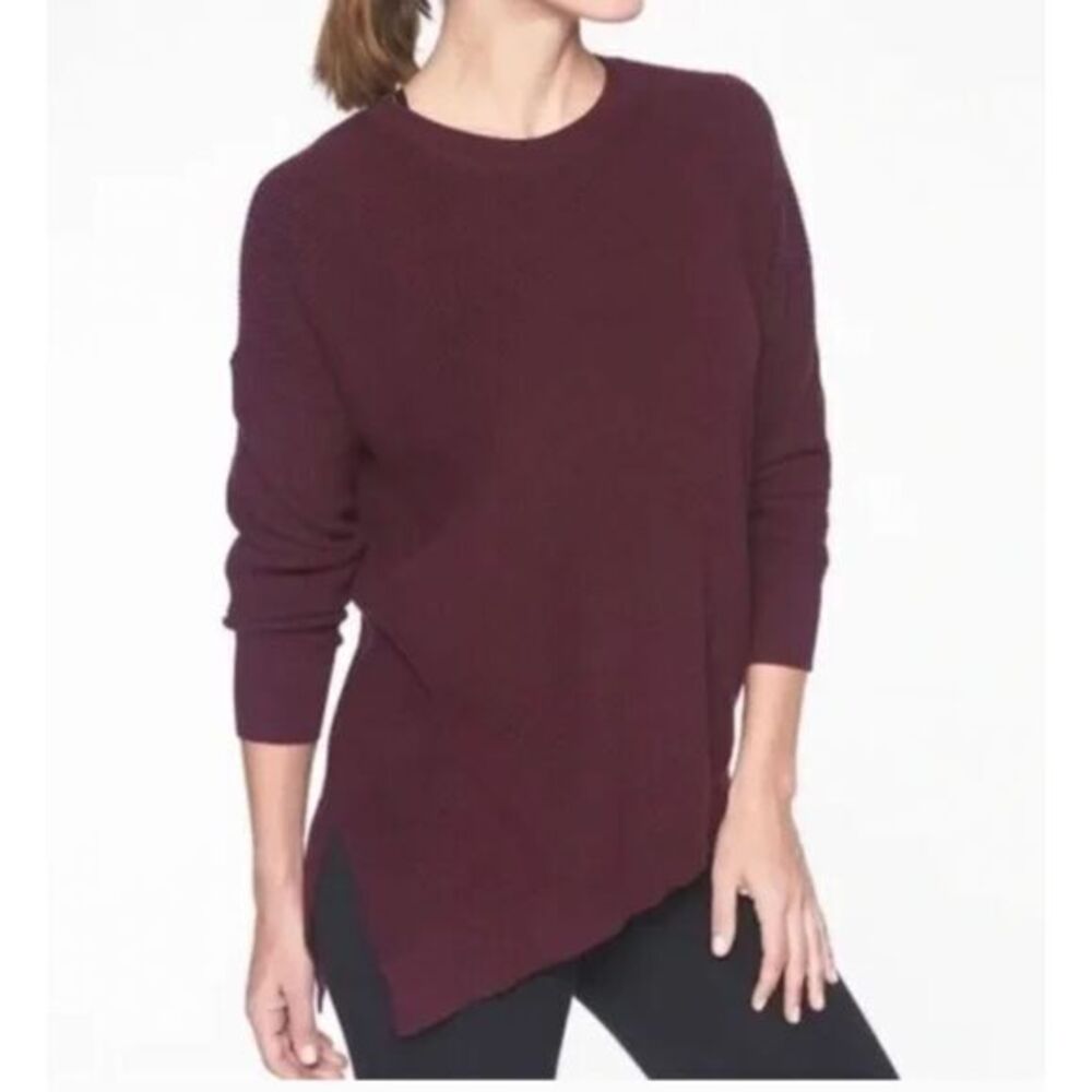 2/$30 Athleta Rest Day Knit Sweater Pima Cotton/Silk‎ Burgundy Asymmetrical S